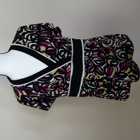 AB Studio V Neck Tunic Top Large USA Black White Purple - Picture 1 of 15